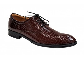 Pantofi barbati eleganti din piele naturala Croco Maro LAC